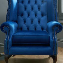 Chesterfield High Back Wing Chair in Plush Royal Blue Velvet - thumbnail 3
