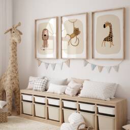 Safari Nursery Wall Prints, Decor, Boho Set Of 3 Beige Art, Neutral Art - thumbnail 3