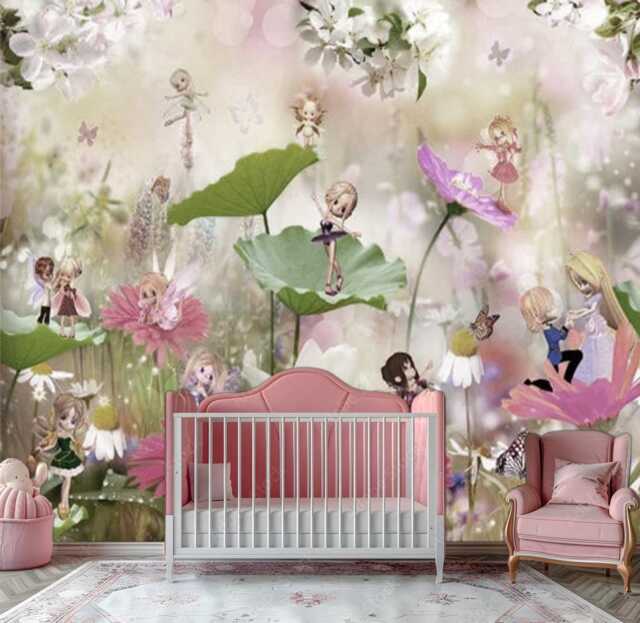 Magic Faerie Wall Mural For Baby Girl Room Little Fairies Kids Wallpaper Room Nursery Flower & Customizable Wall Decals - image 1