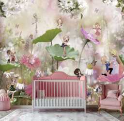 Magic Faerie Wall Mural For Baby Girl Room Little Fairies Kids Wallpaper Room Nursery Flower & Customizable Wall Decals - thumbnail 1
