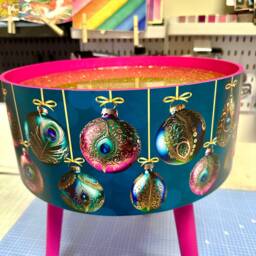 Hot Pink & Glitter Christmas Round Side Table , Teal Emerald Green Peacock Design With Jewel Colours. Nightstand. Hanukkah End - thumbnail 4