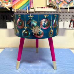 Hot Pink & Glitter Christmas Round Side Table , Teal Emerald Green Peacock Design With Jewel Colours. Nightstand. Hanukkah End - thumbnail 2