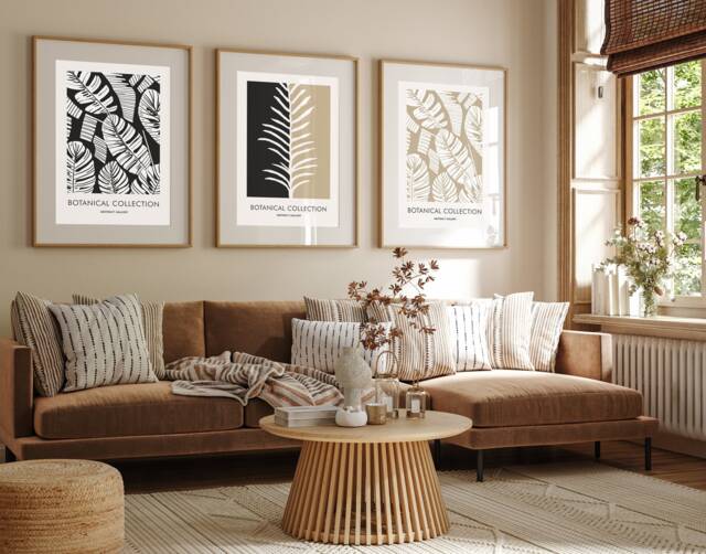 Neutral Wall Prints, Botanical Bedroom Line Art, Beige Home Decor, Black Set Of 3 Prints A2 A1 - image 1