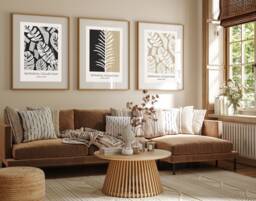 Neutral Wall Prints, Botanical Bedroom Line Art, Beige Home Decor, Black Set Of 3 Prints A2 A1 - thumbnail 1