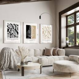 Neutral Wall Prints, Botanical Bedroom Line Art, Beige Home Decor, Black Set Of 3 Prints A2 A1 - thumbnail 2
