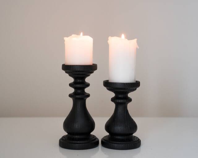 Set Of Two Black Wooden Candle Holder Table Decor Turned Pillar Wood Wedding Decoration Centerpiece Gift Beautiful Design Home - image 1