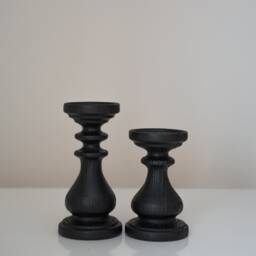 Set Of Two Black Wooden Candle Holder Table Decor Turned Pillar Wood Wedding Decoration Centerpiece Gift Beautiful Design Home - thumbnail 2