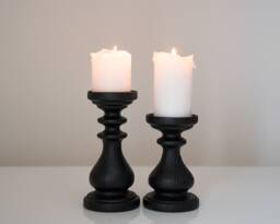 Set Of Two Black Wooden Candle Holder Table Decor Turned Pillar Wood Wedding Decoration Centerpiece Gift Beautiful Design Home - thumbnail 1