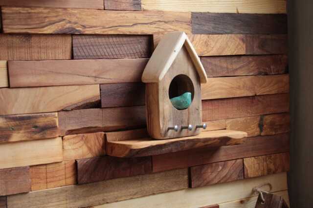 Handmade Wooden Key Holder With Ceramic Bird Rustic Home Decor - image 1