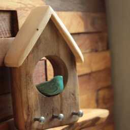 Handmade Wooden Key Holder With Ceramic Bird Rustic Home Decor - thumbnail 2