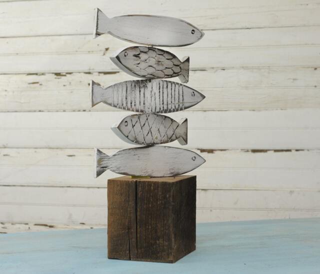 Fish Sculpture Lake Decor Wooden Art Home Fresh Water Beach House Rustic Reclaimed Wood - image 1