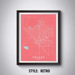 Fresno Ca Map Print Vintage Style Travel Poster, Office Wall Art - thumbnail 4