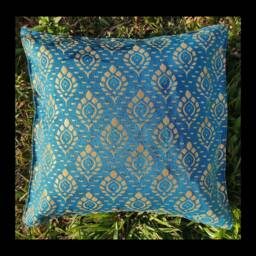 Blue & Golden Cushion Cover Handmade Thai Throw Pillow - 18 Inch - thumbnail 2