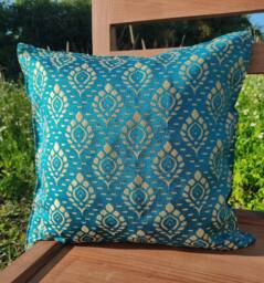 Blue & Golden Cushion Cover Handmade Thai Throw Pillow - 18 Inch - thumbnail 1