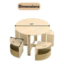 Kids Wooden Inspired Learning Table Set Toddler Desk Storage Craft Gift Study Furniture Round - thumbnail 4
