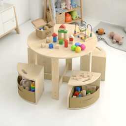 Kids Wooden Inspired Learning Table Set Toddler Desk Storage Craft Gift Study Furniture Round