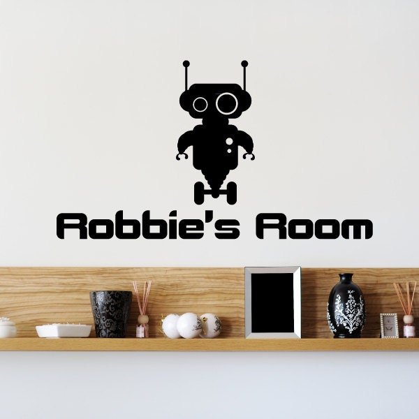Custom Personalized Name & Robot Boy Wall Decal Sticker Decor 01 - image 1