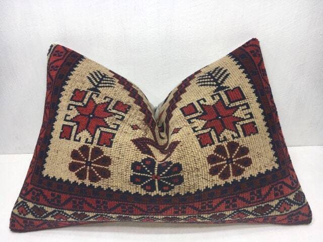 Vintage Kilim Pillow Cover, Bohemian Turkish Handwoven Throw, 16x24 - image 1