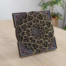 Wood Mandala Table Decor, Zen Desk Art Panel - thumbnail 2