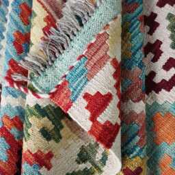 Heritage Kilim Rug, Handmade Artisan Afghan Turkish, Scandinavian, Navajo, Bohemian Flatweave, Natural Wool Multicolour Rug 200x146 cm - thumbnail 4