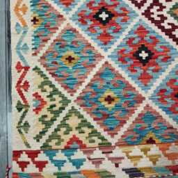 Heritage Kilim Rug, Handmade Artisan Afghan Turkish, Scandinavian, Navajo, Bohemian Flatweave, Natural Wool Multicolour Rug 200x146 cm - thumbnail 2