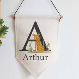 Personalised Initial Linen Wall Banner Custom Nursery Decor - thumbnail 1