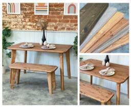 Tivoli // Scandinavian Dining Table & Bench With Pine Tapered Legs