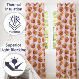 Kawaii Burger Fries Hotdog Fast Food Seamless Pattern Pink Gingham Background Readymade Eyelet Ring Top Thermal 100% Blackout Curtains - thumbnail 3