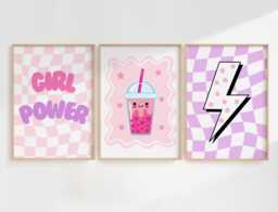 Girls Retro Girl Power Bubble Tea Wall Print Set For Childrens Bedroom Or Playroom - thumbnail 1