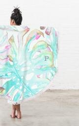 Personalized Beach Towel - Circular Watercolor Leaves Print Tropical Best Friends Customized Gift Mother's Day