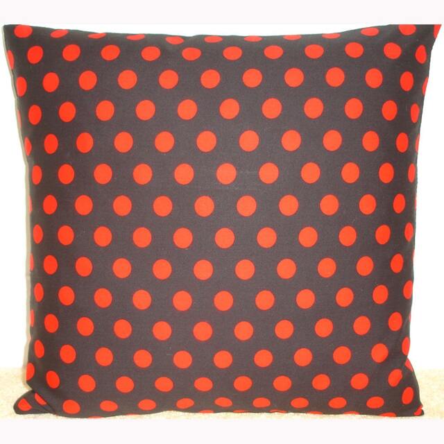 "Pillow Cover 16x16 Black & Red Polka Dot Sham 16"" Decorative Cushion Cotton Case Slip Pillowcase Dots Spots 16In Square 16""x16"