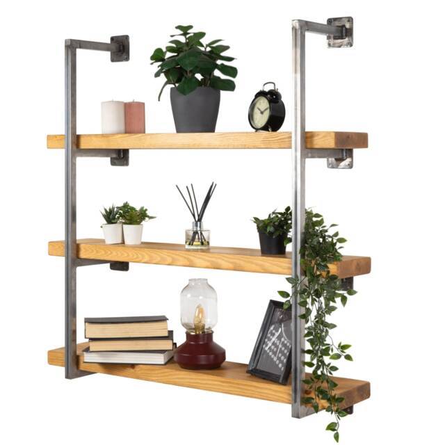 Wall Mounted Shelving Unit With Reclaimed Wooden Shelves - Box Steel Style - image 1
