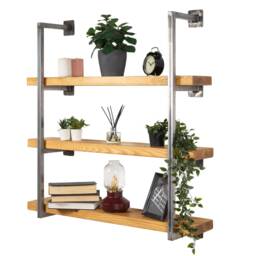 Wall Mounted Shelving Unit With Reclaimed Wooden Shelves - Box Steel Style - thumbnail 1