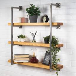Wall Mounted Shelving Unit With Reclaimed Wooden Shelves - Box Steel Style - thumbnail 2