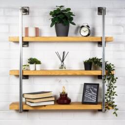 Wall Mounted Shelving Unit With Reclaimed Wooden Shelves - Box Steel Style - thumbnail 3