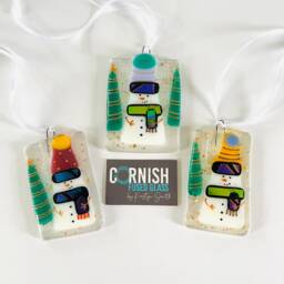 Fused Glass Snowman Christmas Decoration, Snowman Cornish - thumbnail 3