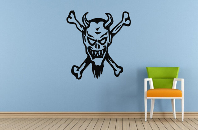 Big Skull Head Angry Devil Horns Window Wall Decal Vinyl Sticker Mural Room Decor L1734 - image 1