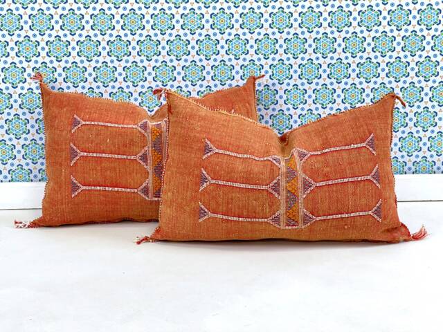 Yakiti-Orange Square Moroccan Pillows, Aka Cactus Silk Pillow - Authentic Decor, Luxurious Home Accent - image 1