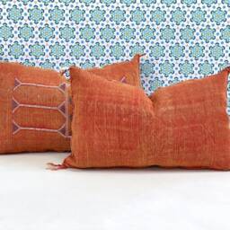 Yakiti-Orange Square Moroccan Pillows, Aka Cactus Silk Pillow - Authentic Decor, Luxurious Home Accent - thumbnail 2