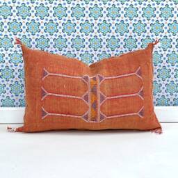 Yakiti-Orange Square Moroccan Pillows, Aka Cactus Silk Pillow - Authentic Decor, Luxurious Home Accent - thumbnail 3