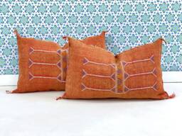 Yakiti-Orange Square Moroccan Pillows, Aka Cactus Silk Pillow - Authentic Decor, Luxurious Home Accent