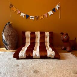 striped Velvet Floor Cushion, Tufted Reading Nook Pillow, Kids Room Seating - thumbnail 3