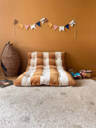 striped Velvet Floor Cushion, Tufted Reading Nook Pillow, Kids Room Seating