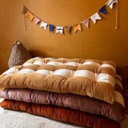 striped Velvet Floor Cushion, Tufted Reading Nook Pillow, Kids Room Seating - thumbnail 2
