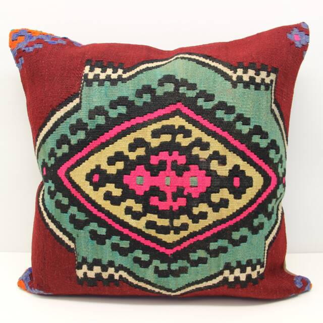 Vintage Kilim Pillow Cover 24x24, Turkish Wool Rustic - image 1
