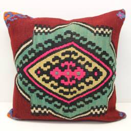 Vintage Kilim Pillow Cover 24x24, Turkish Wool Rustic - thumbnail 1
