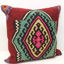 Vintage Kilim Pillow Cover 24x24, Turkish Wool Rustic - thumbnail 2