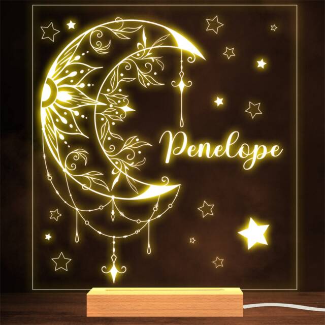 Celestial Floral Lotus Moon Stars Personalised Gift Lamp Night Light - image 1