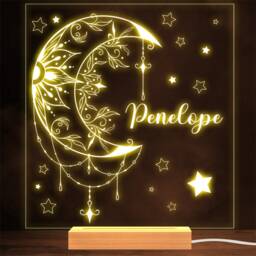 Celestial Floral Lotus Moon Stars Personalised Gift Lamp Night Light