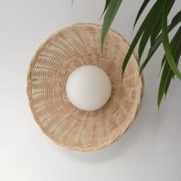 Rattan Flush Mount Ceiling Light Bamboo Sconce Glass Globe Woven Rustic Lighting - thumbnail 3
